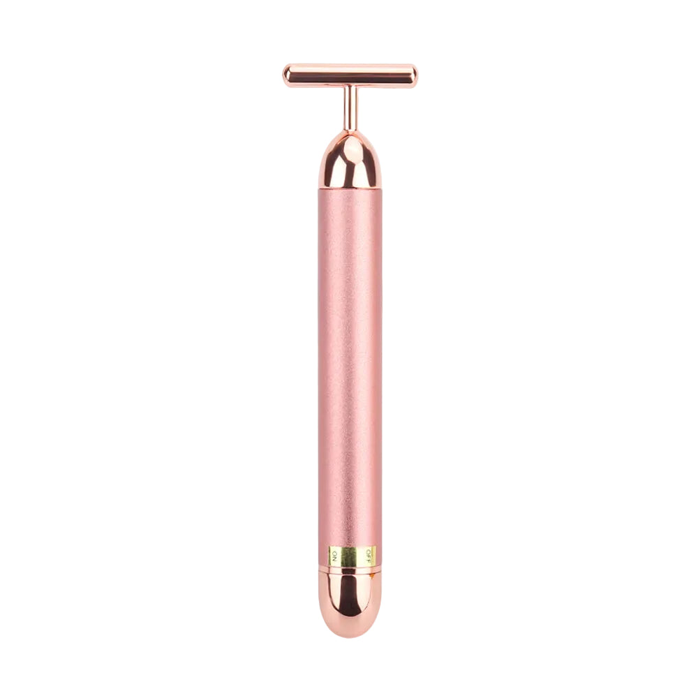 Rose gold handheld device on a white background