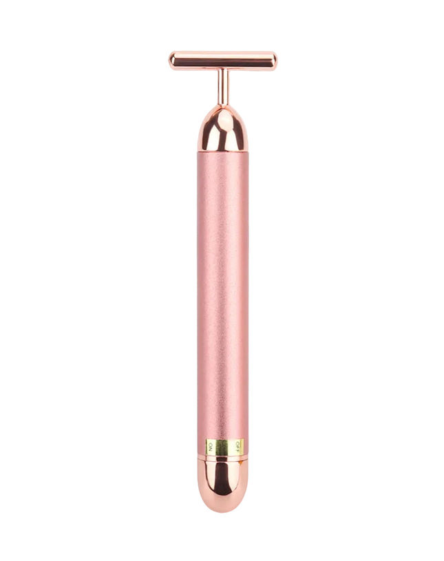 Rose gold handheld device on a white background
