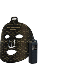 Black face mask with digital display on a white background