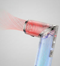 Hair dryer with innovative air duct design on a gray background