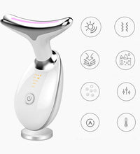 A sleek, white microcurrent lifting device resting on a vanity, highlighting its portable USB rechargeable design.