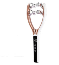 White and rose gold electronic device with digital display on a light gray background
