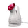 White handheld device with a red light on a white background