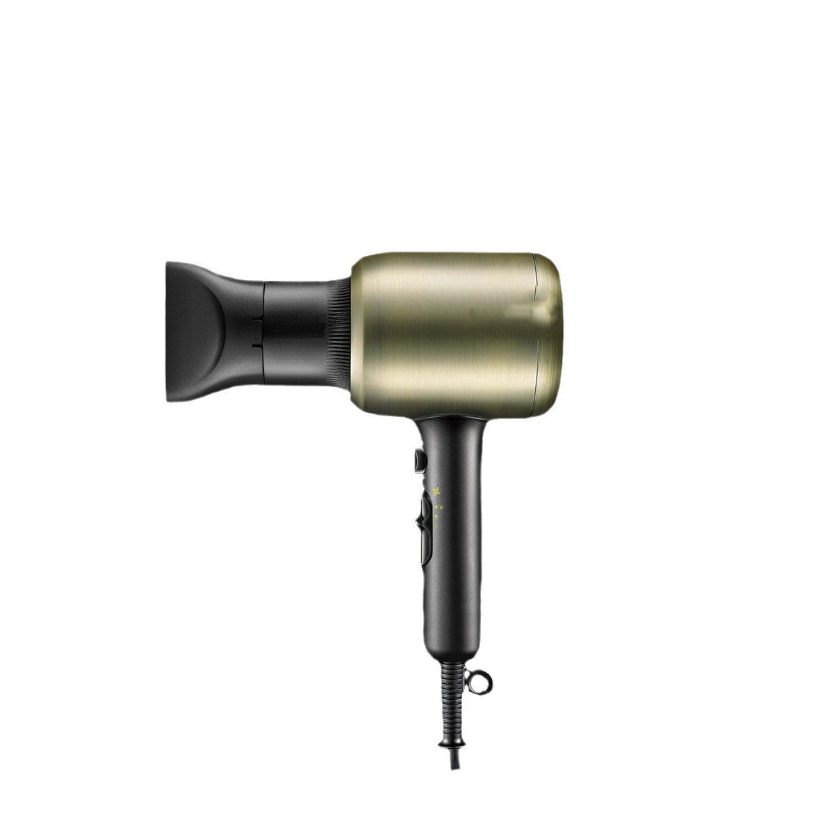 Gold and black hair dryer on a white background