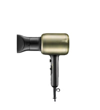 Gold and black hair dryer on a white background