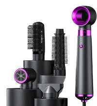 Luxioc 5-in-1 professional hair styler in elegant pearl white and gold accents. The set includes a high-velocity bladeless dryer head, two styling brushes,