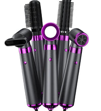 Luxioc 5-in-1 professional hair styler in elegant pearl white and gold accents. The set includes a high-velocity bladeless dryer head, two styling brushes, a concentrator nozzle