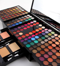 Makeup palettes with a variety of colors on a white background