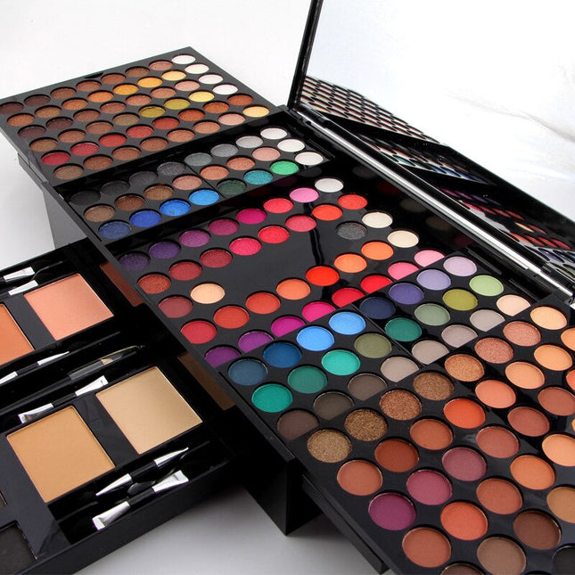 Makeup palettes with a variety of colors on a white background