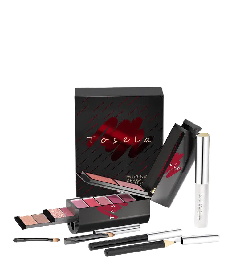 Makeup set with Tosela packaging on a white surface