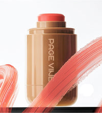 Makeup stick with coral color swatch on a white background, featuring the brand 'PAGE VINE'.