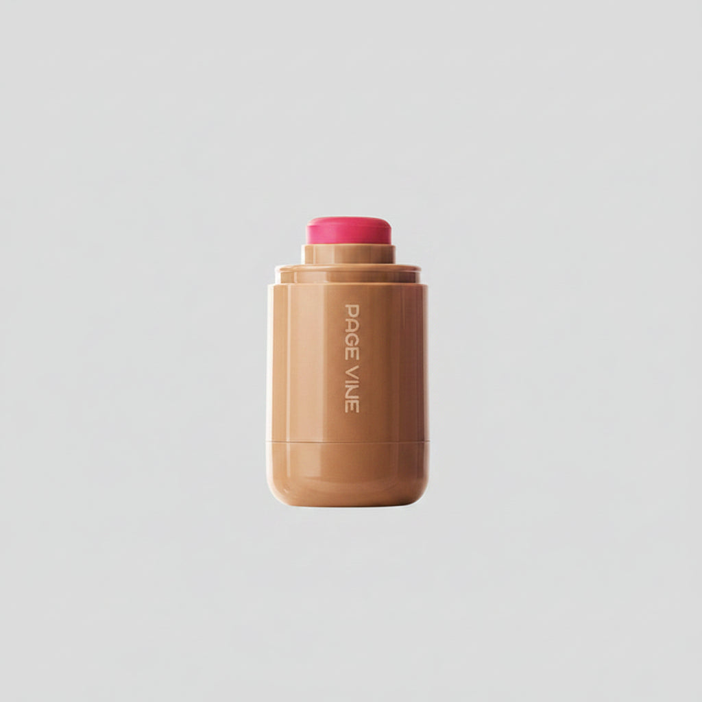 Makeup stick with pink cap and visible brand name on a white background