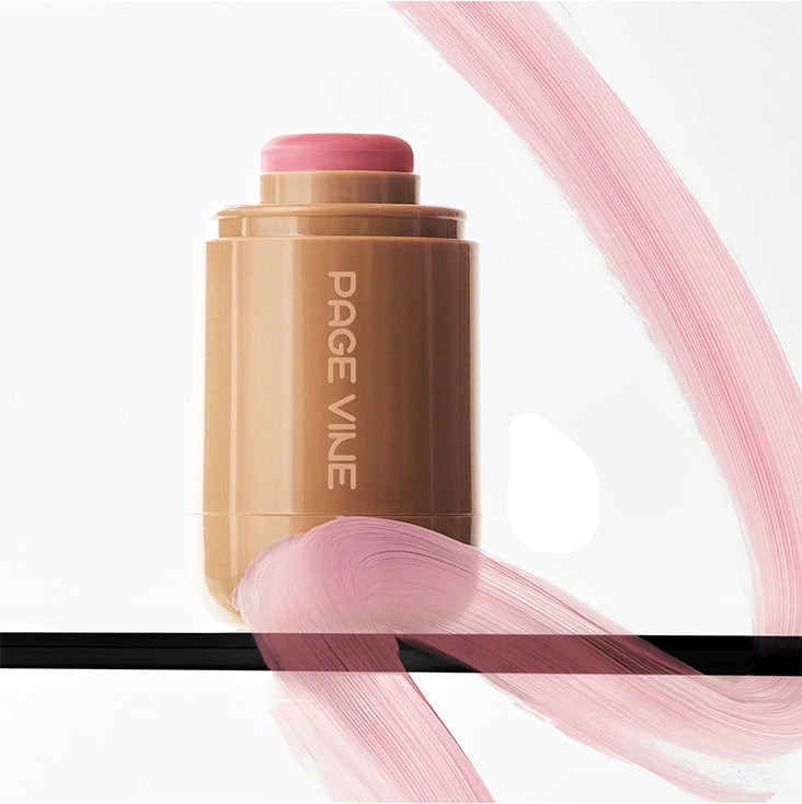 Makeup stick with pink cap and visible brand name on a white background