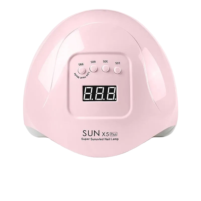 Pink nail lamp with digital display and UK-220V British plug on a white background