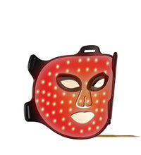 LED face mask with technical specifications on a beige background