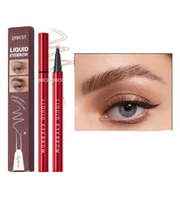 Qibest liquid eyebrow pencil with packaging and an application example on a white background