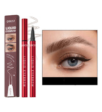 Qibest liquid eyebrow pencil with packaging and an application example on a white background