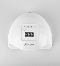 White nail lamp with digital display and EU-220V European plug on a white background