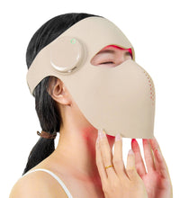 Close up of the at-home photonic facial beauty device in skin tone color