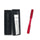 Red body massage roller with black dots in a black box on a white background