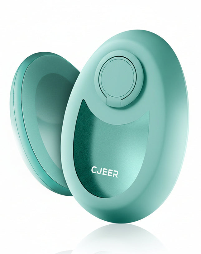 Turquoise hair removal device with 'CJEEER' branding on a light green background