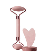 Dual-action quartz facial roller and gua sha set in multiple colors for skincare.