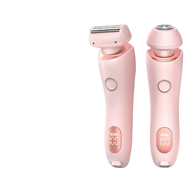 A pink exfoliating bath glove included as part of the hair removal accessory kit.