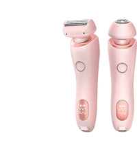 A pink exfoliating bath glove included as part of the hair removal accessory kit.