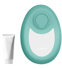 Teal electronic device with a tube of cream on a white background