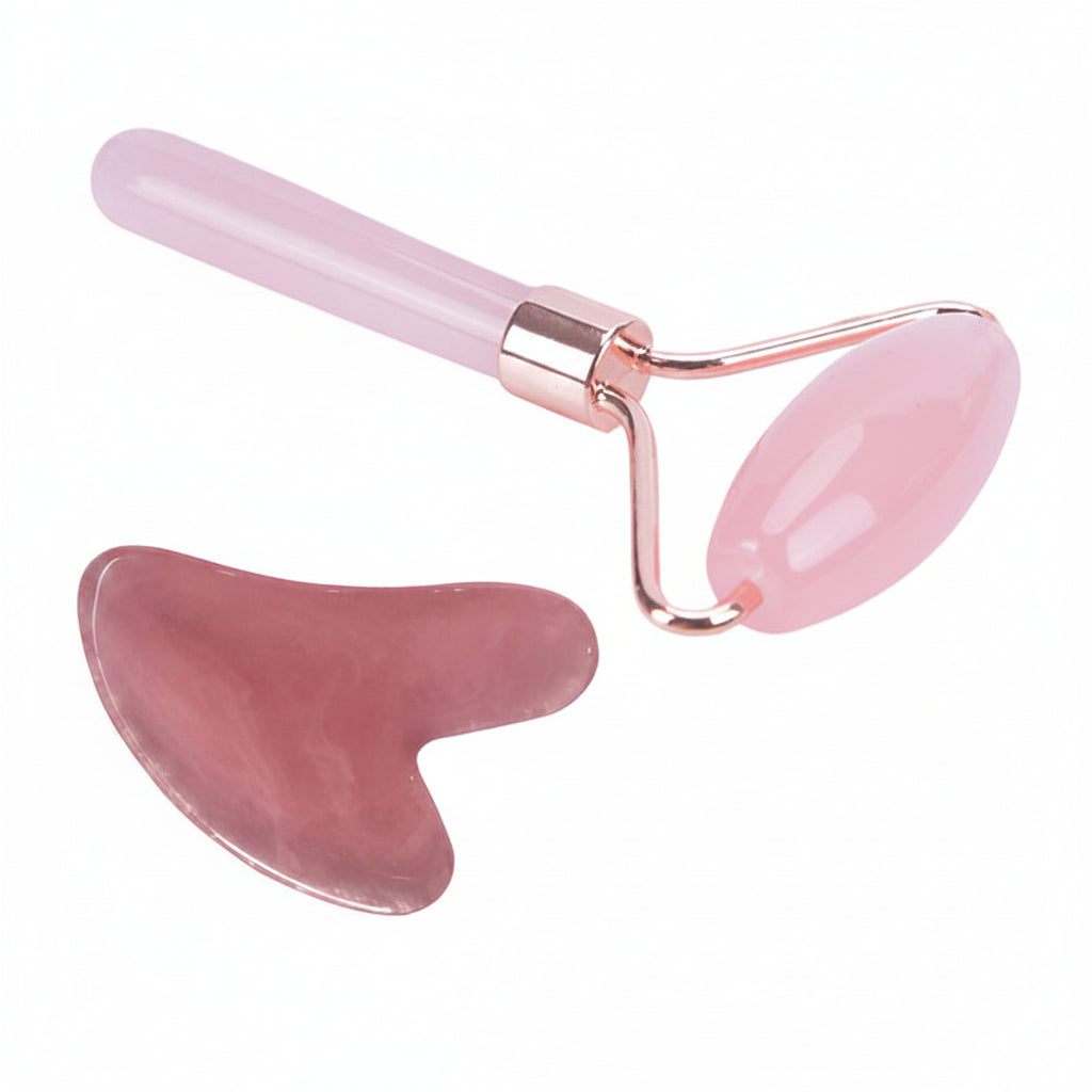 Pink single thrust roller and scraping board on a white background