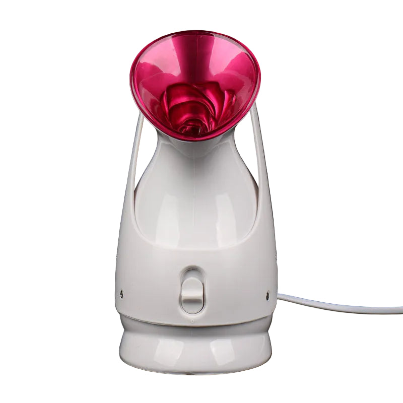 White and pink lamp with a black background