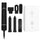 Black hair styling tool with attachments and packaging on a white background
