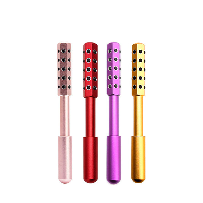 Purple Germanium Beauty Roller with 30 massaging stones for facial contouring and lifting.