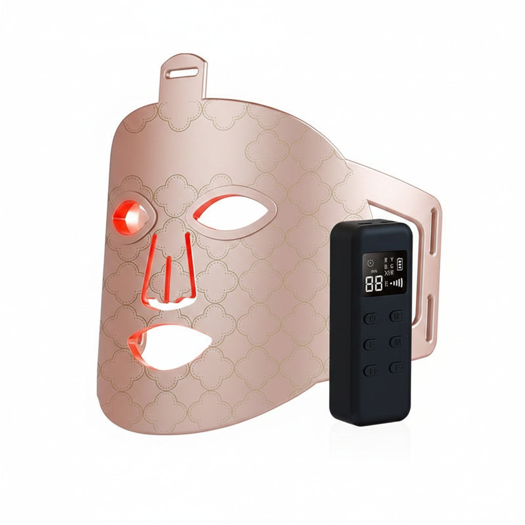 Facial rejuvenation mask with digital controller on a white background