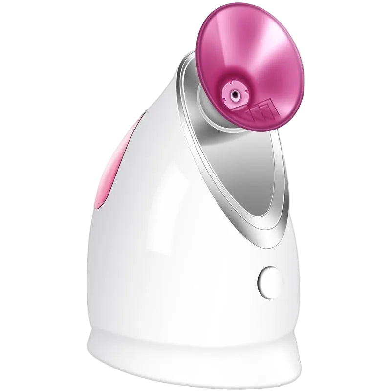 White and pink facial steamer on a white background