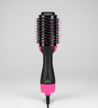 Black and pink hair styling tool on a white background