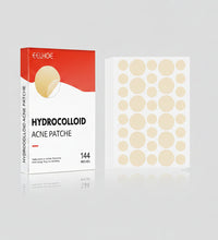 Hydrocolloid acne patch packaging with a woman's face and text indicating effect after 6-8 hours.