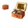 Interior view of the large capacity makeup case with adjustable dividers and cosmetics