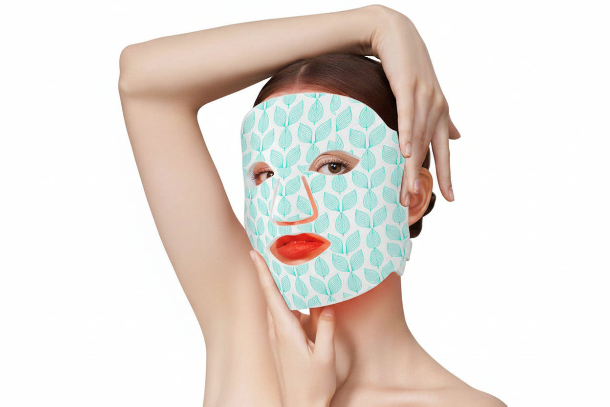 Person wearing a face mask with a blue background