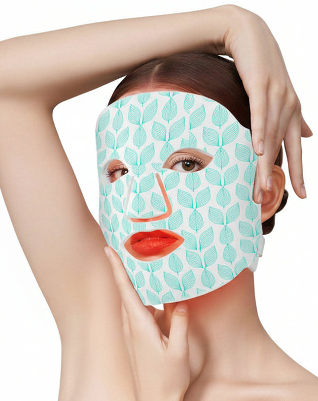Person wearing a face mask with a blue background