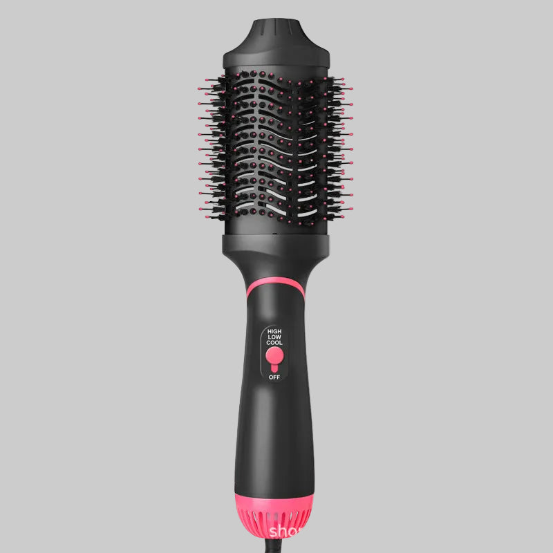 Black and pink hair styling tool on a white background