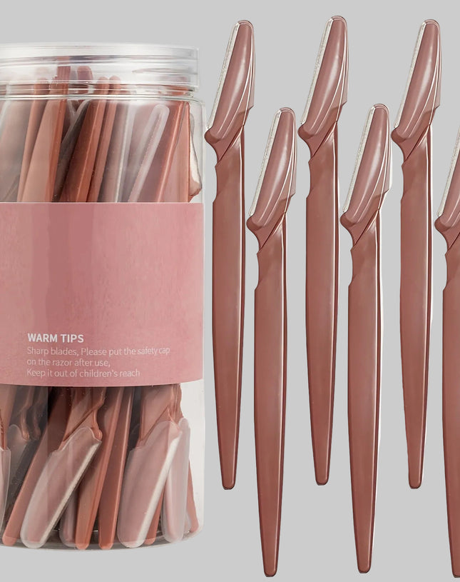Set of pink plastic knives with a clear container labeled 'WARM TIPS' on a white background.