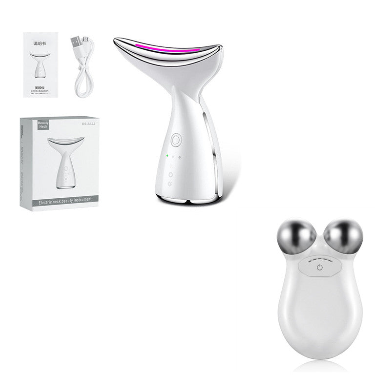 Handheld beauty instrument designed for reducing the appearance of neck wrinkles and sagging skin.