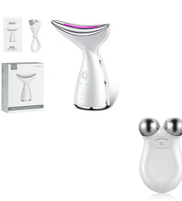 Handheld beauty instrument designed for reducing the appearance of neck wrinkles and sagging skin.