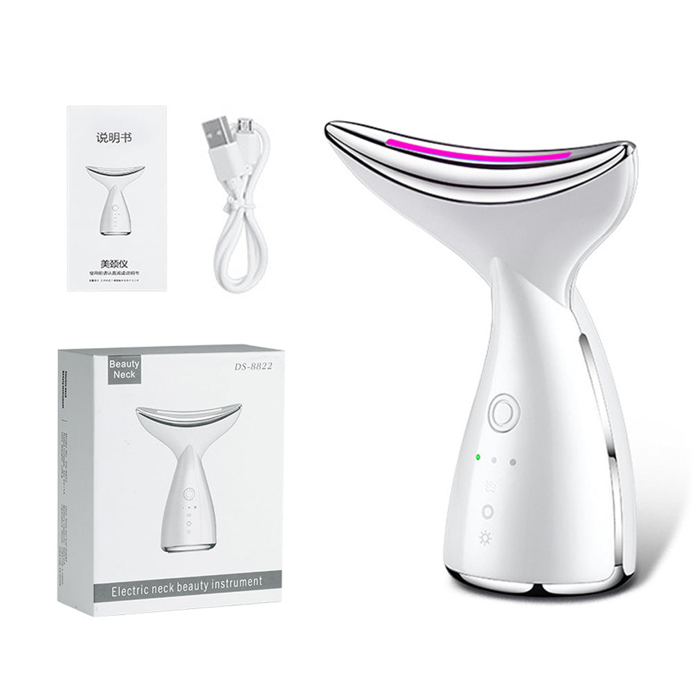 Handheld beauty instrument designed for reducing the appearance of neck wrinkles and sagging skin.