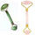 Two facial rollers, one green and one pink with gold accents, on a white background.