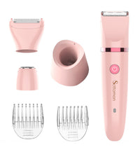 Infographic showing the Type-C smart charging and base storage features of the electric shaver.