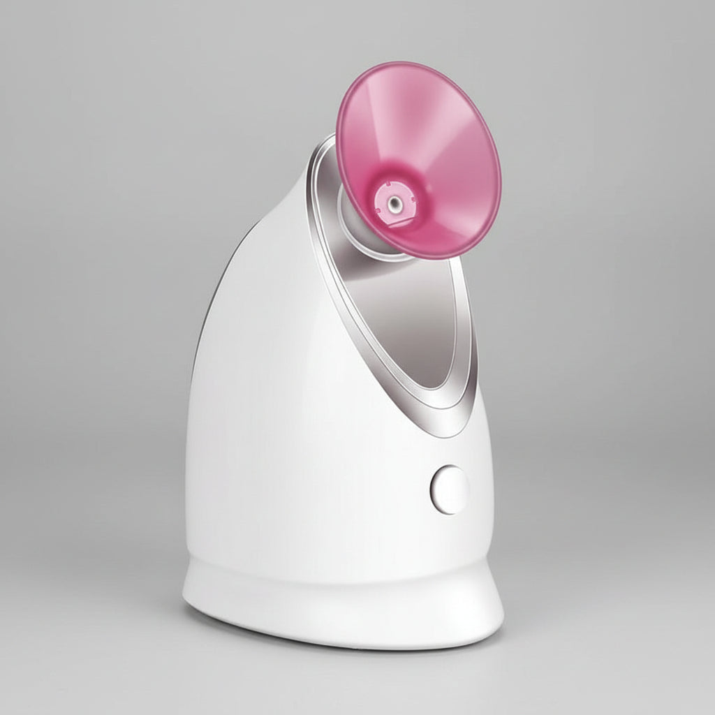 White and pink device with aromatherapy card slot on a pink floral background