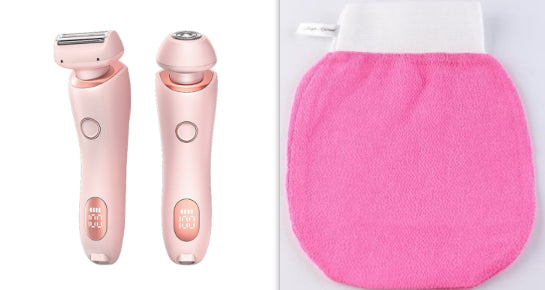Side-by-side view of the foil body shaver head and the round rotary facial trimmer head.