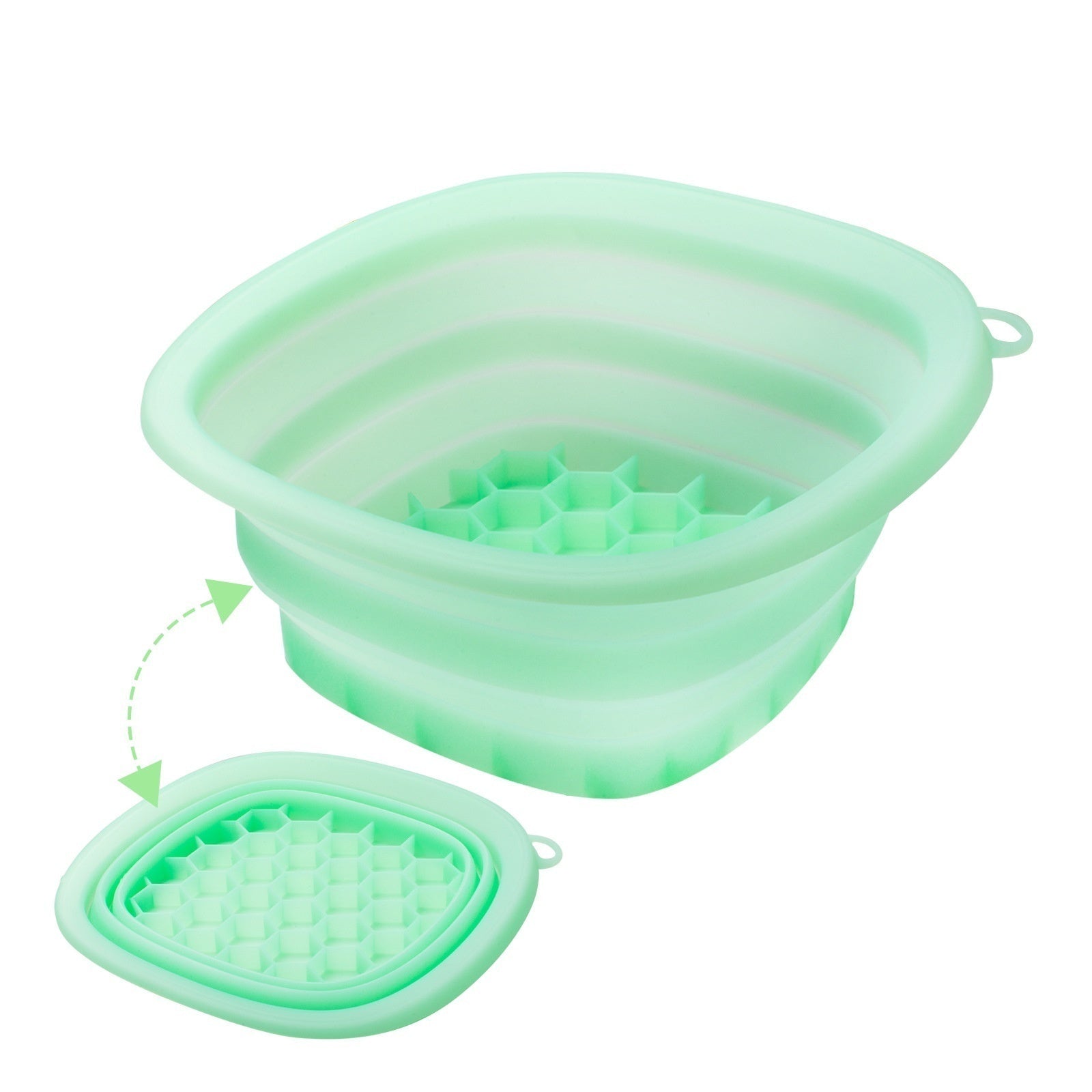 Green folding ice basin with transparent lid on a white background